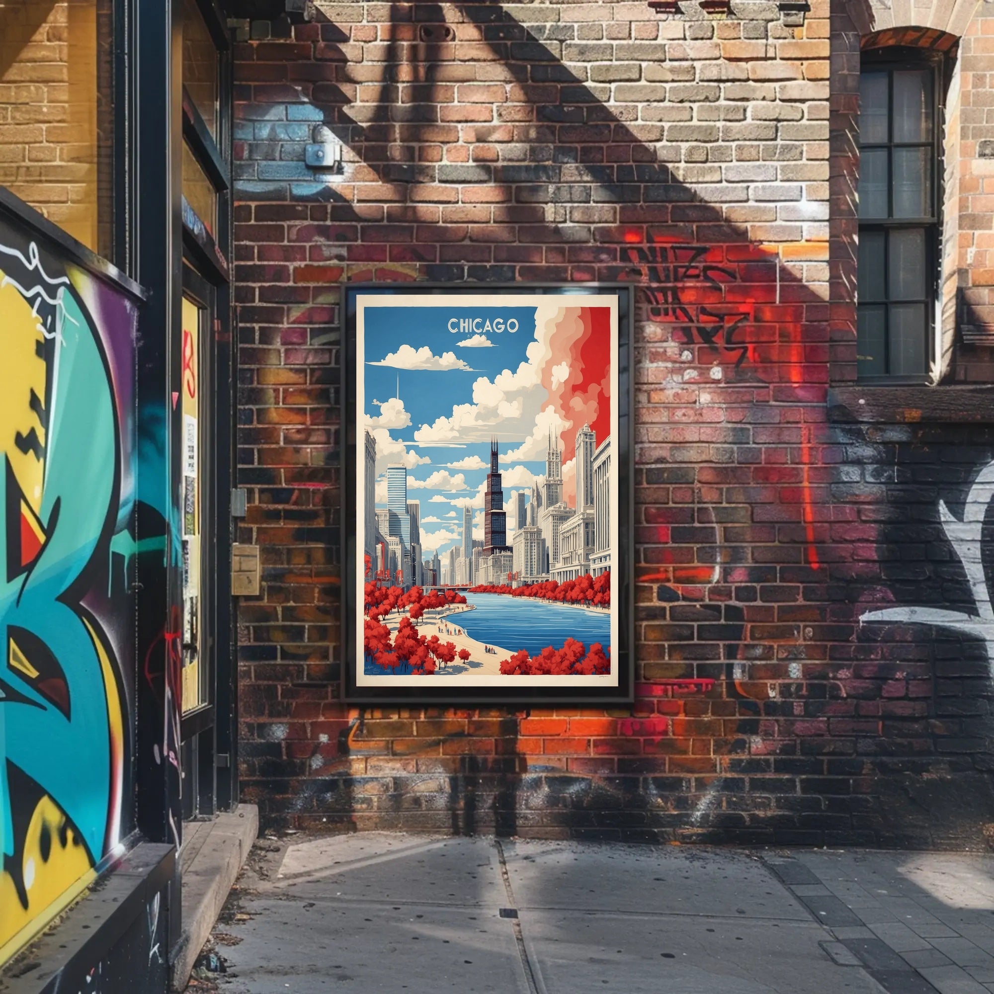 Chicago River Cityscape: Modern Urban or Cityscape Poster PosterGoat