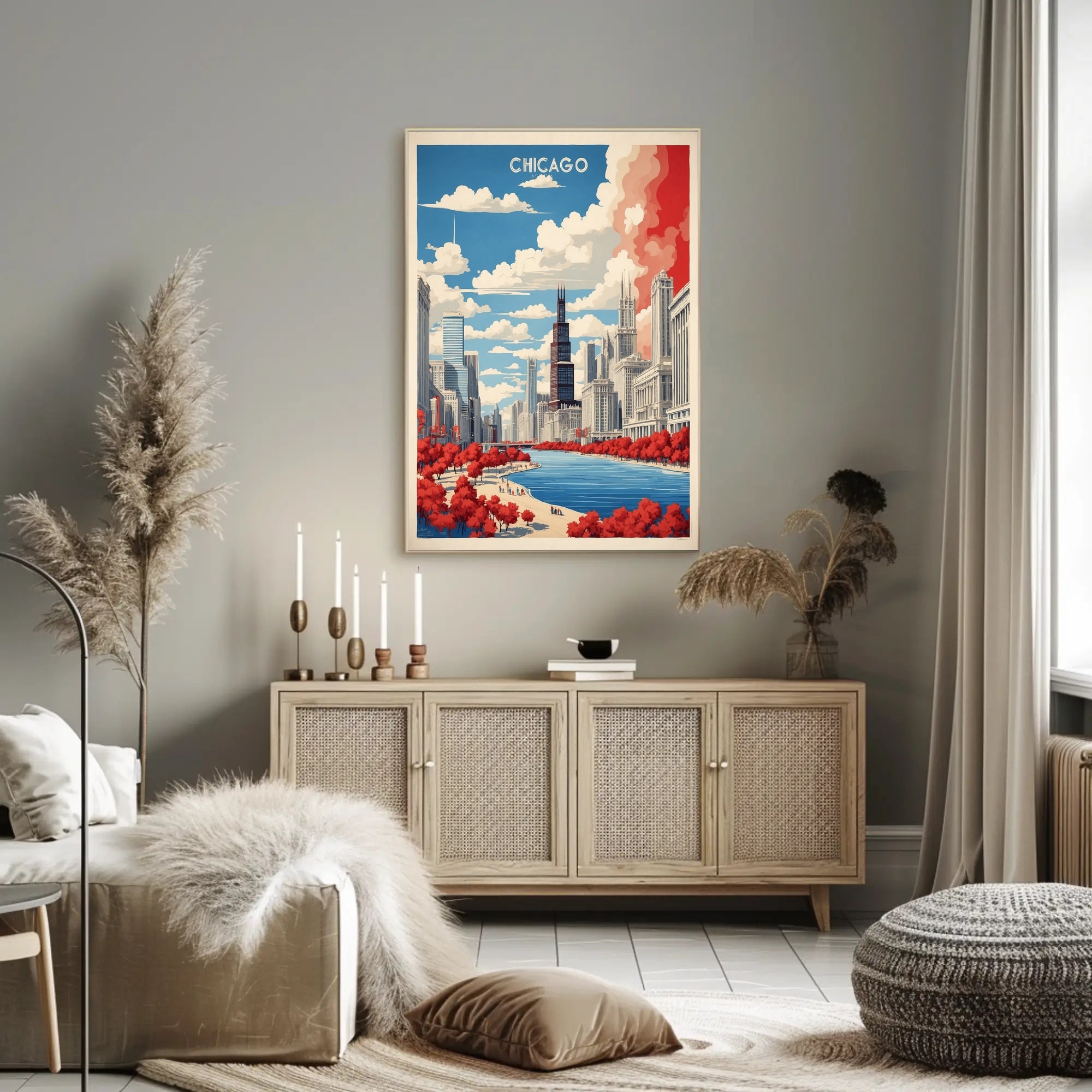 Chicago River Cityscape: Modern Urban or Cityscape Poster PosterGoat