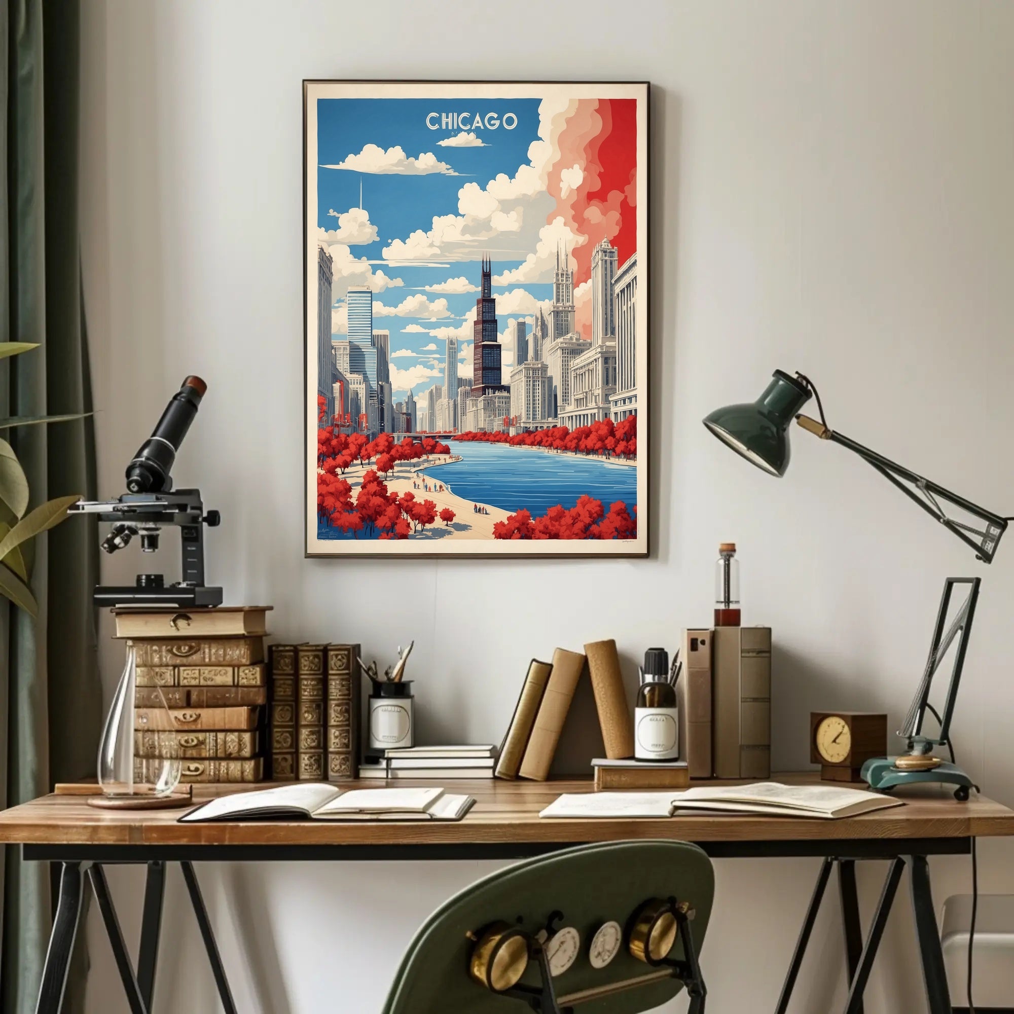 Chicago River Cityscape: Modern Urban or Cityscape Poster PosterGoat