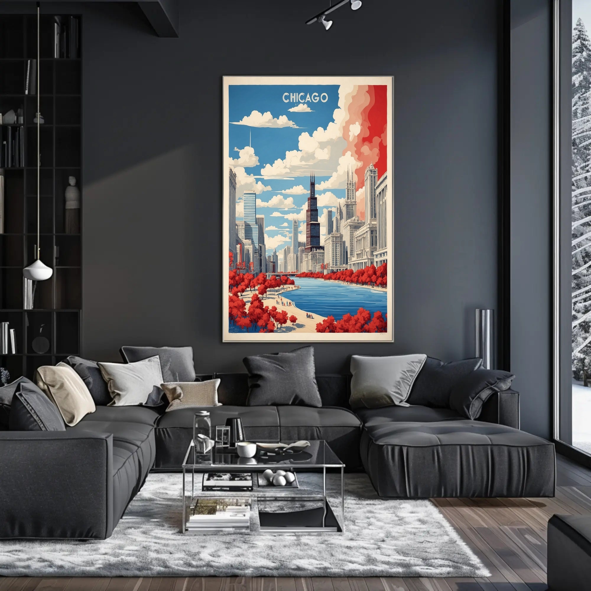 Chicago River Cityscape: Modern Urban or Cityscape Poster PosterGoat