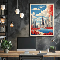 Chicago River Cityscape: Modern Urban or Cityscape Poster PosterGoat