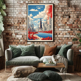 Chicago River Cityscape: Modern Urban or Cityscape Poster PosterGoat