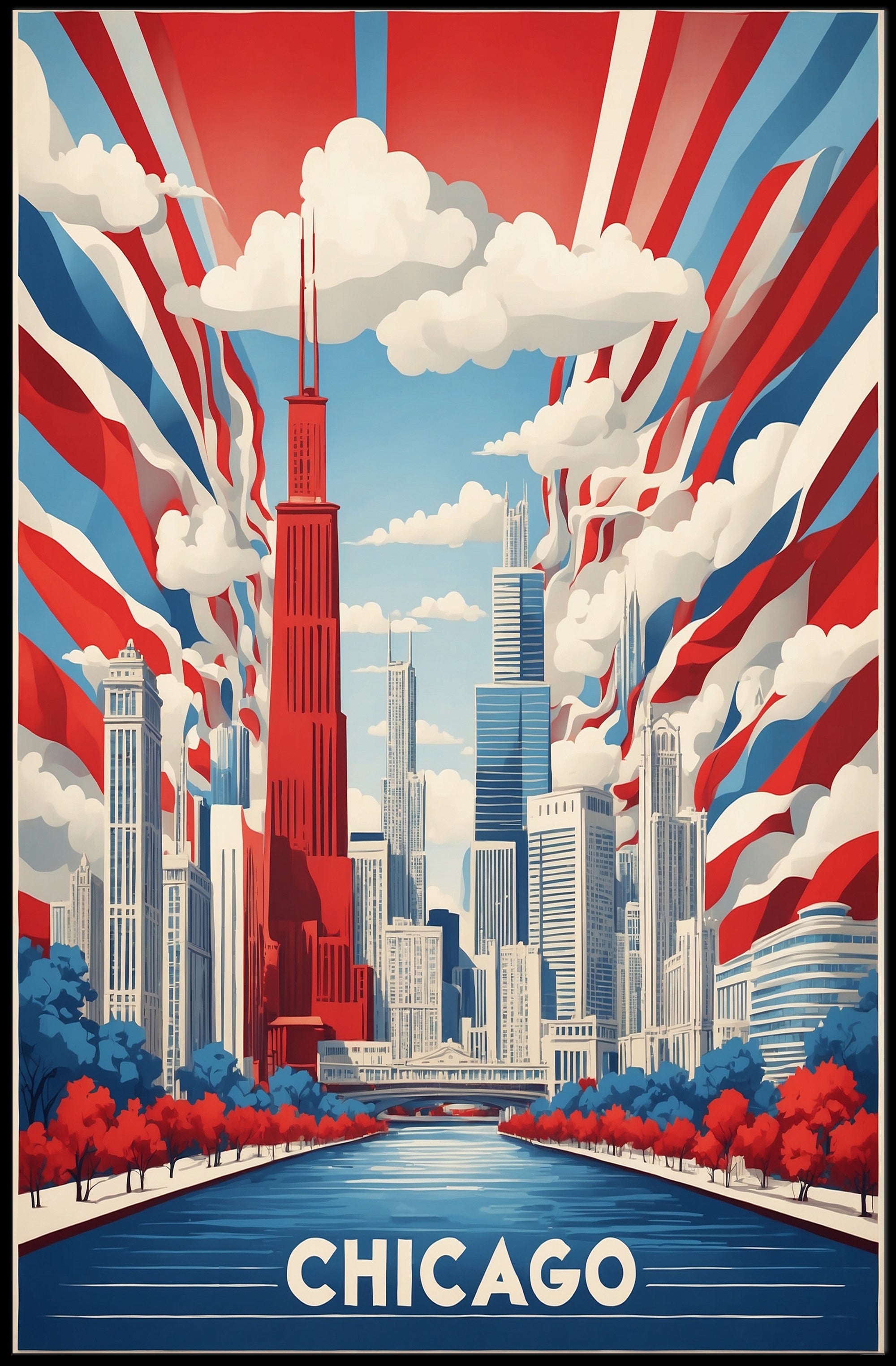 Chicago Skyline Celebration in a Vibrant Urban Cityscape Poster PosterGoat