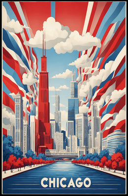 Chicago Skyline Celebration in a Vibrant Urban Cityscape Poster PosterGoat