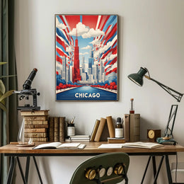 Chicago Skyline Celebration in a Vibrant Urban Cityscape Poster PosterGoat