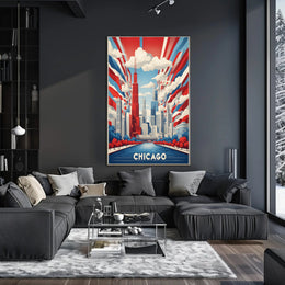 Chicago Skyline Celebration in a Vibrant Urban Cityscape Poster PosterGoat