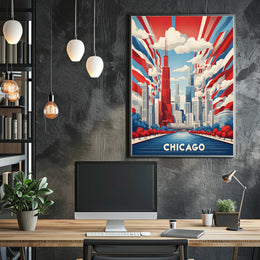 Chicago Skyline Celebration in a Vibrant Urban Cityscape Poster PosterGoat