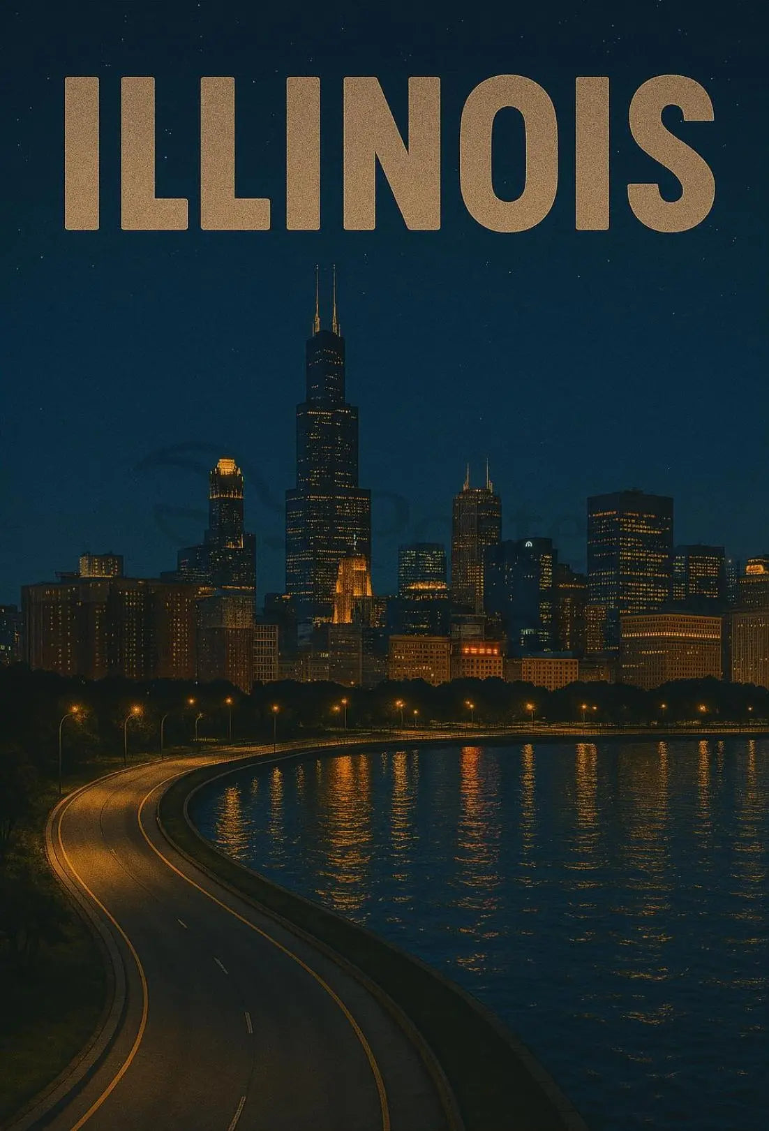 Chicago Skyline Nightview Travel Poster PosterGoat