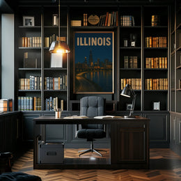 Chicago Skyline Nightview Travel Poster PosterGoat