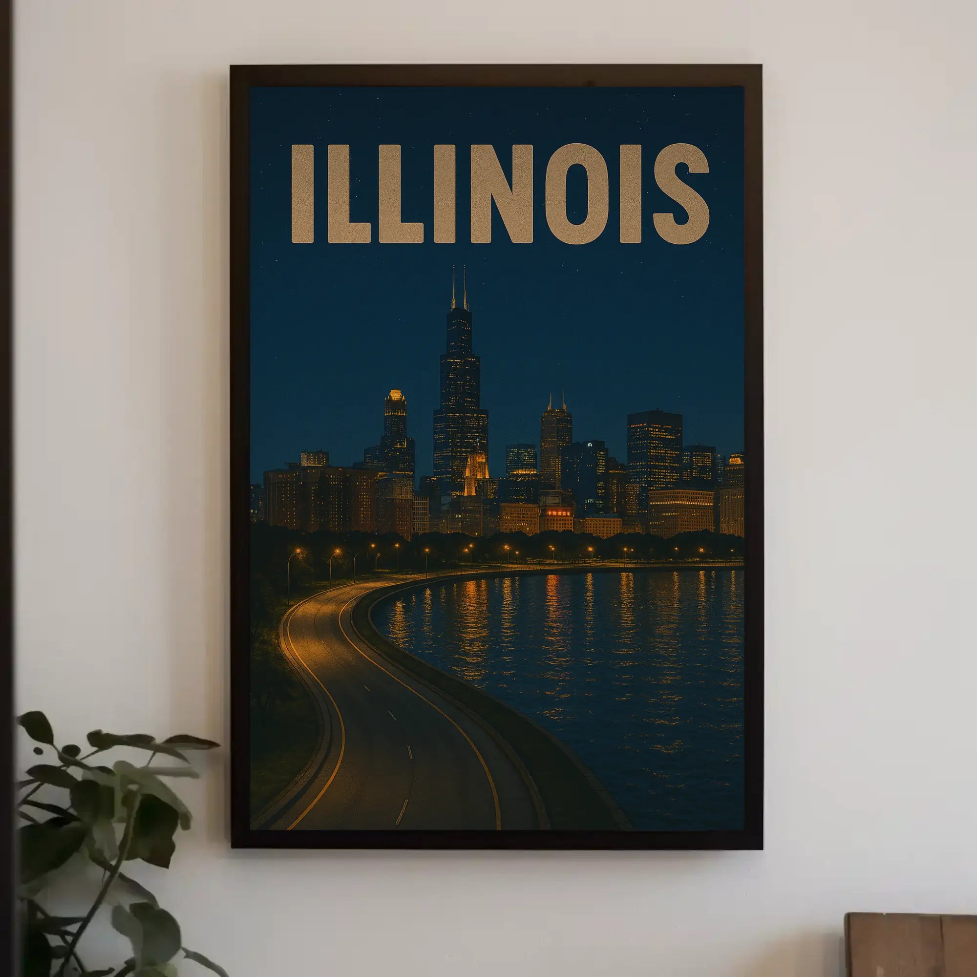 Chicago Skyline Nightview Travel Poster PosterGoat