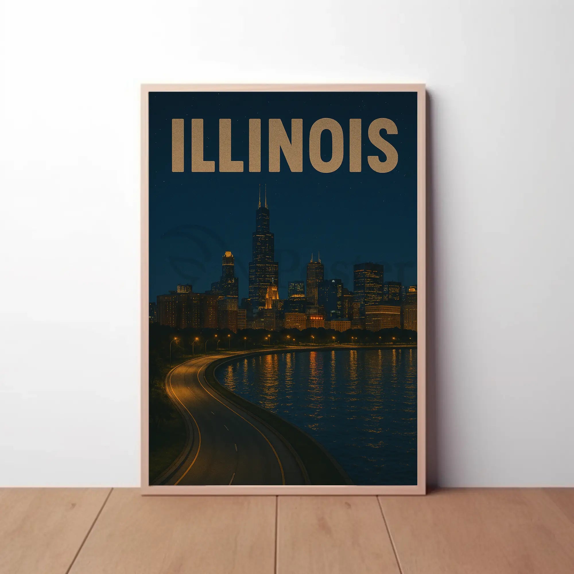 Chicago Skyline Nightview Travel Poster PosterGoat