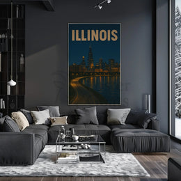 Chicago Skyline Nightview Travel Poster PosterGoat