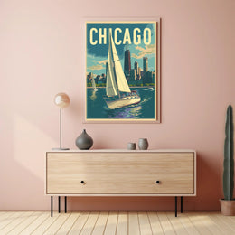 Chicago Skyline Sailing: Vintage Urban Travel Poster PosterGoat