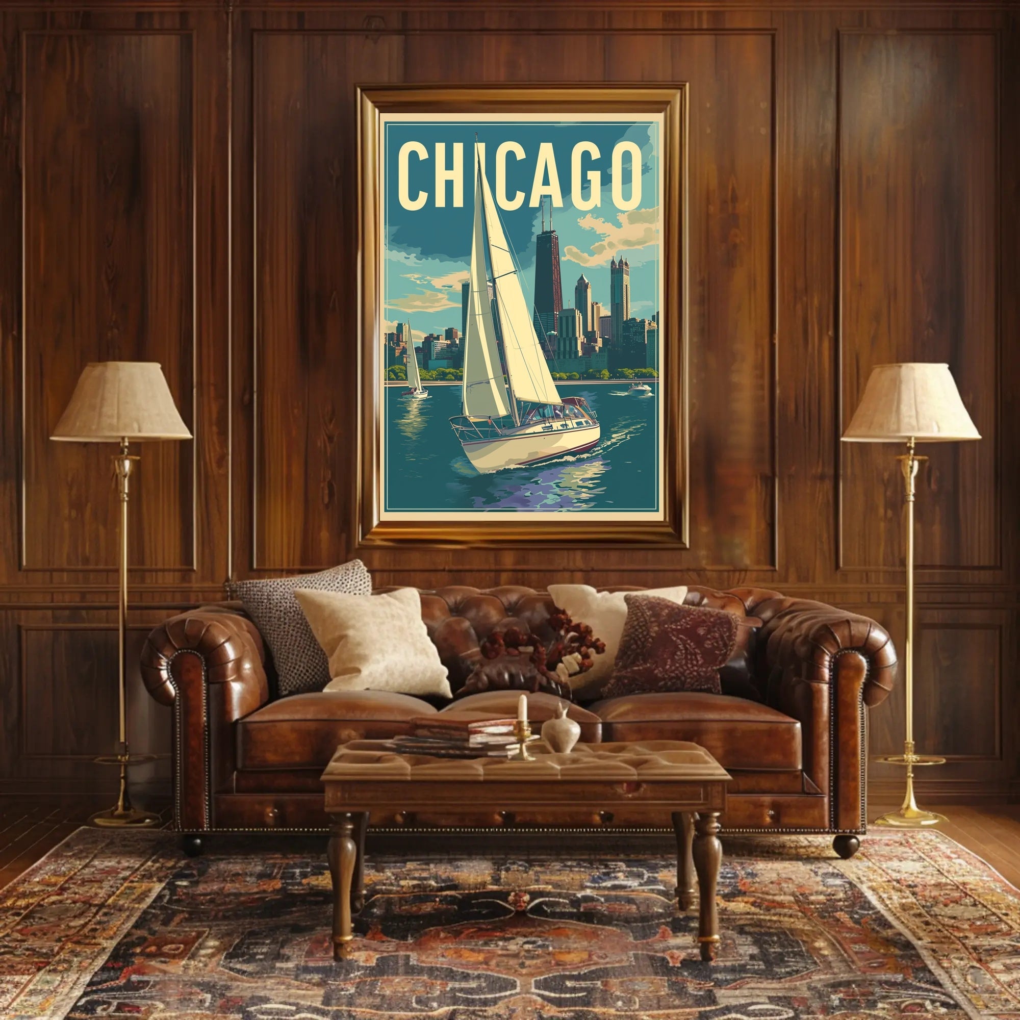 Chicago Skyline Sailing: Vintage Urban Travel Poster PosterGoat