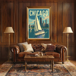 Chicago Skyline Sailing: Vintage Urban Travel Poster PosterGoat