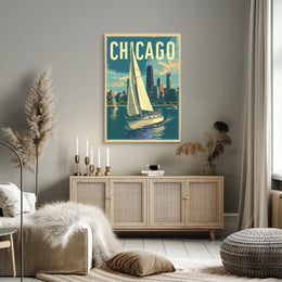 Chicago Skyline Sailing: Vintage Urban Travel Poster PosterGoat