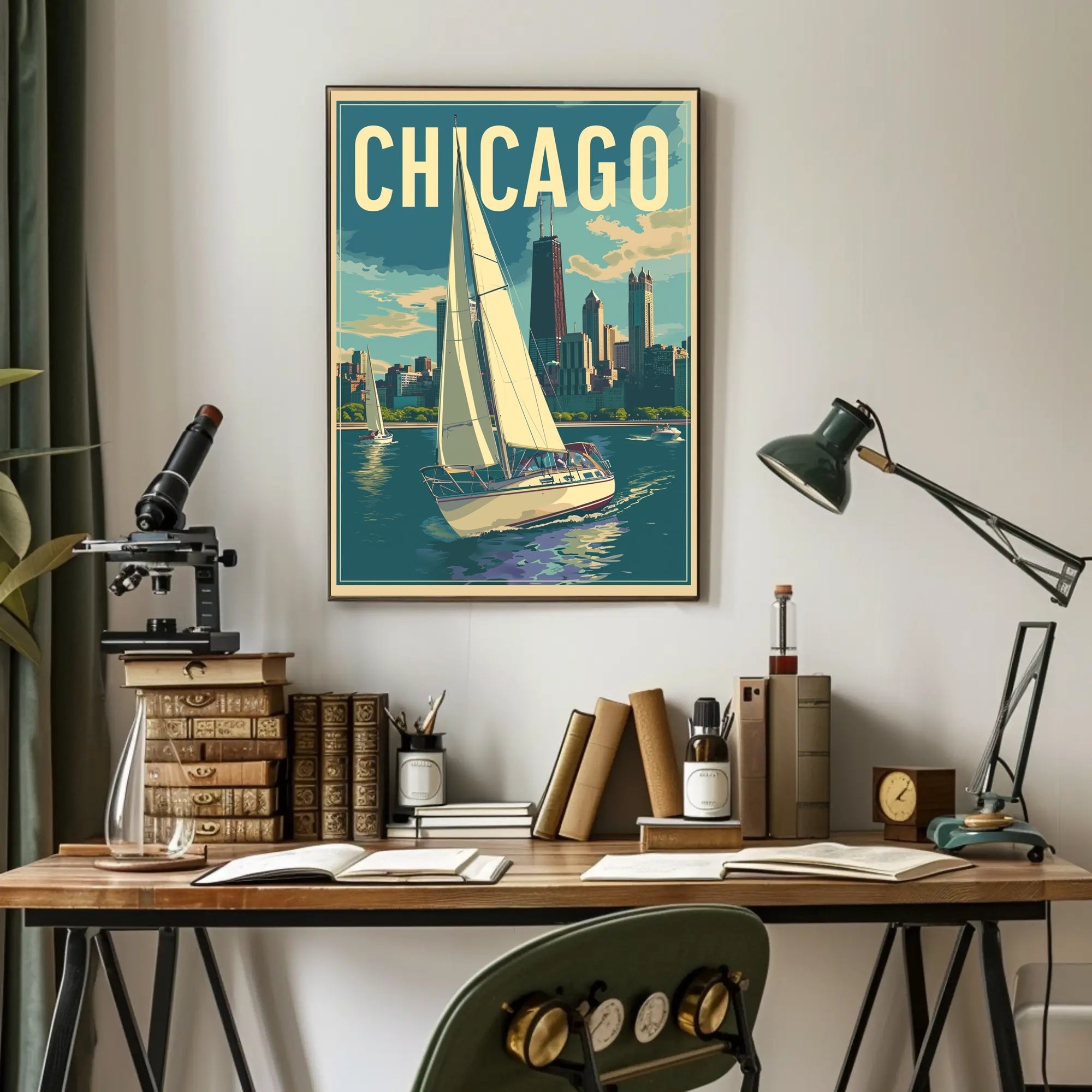 Chicago Skyline Sailing: Vintage Urban Travel Poster PosterGoat