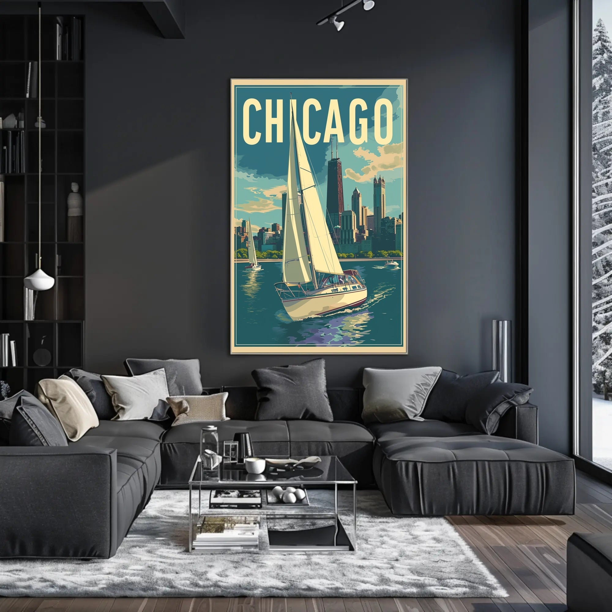 Chicago Skyline Sailing: Vintage Urban Travel Poster PosterGoat