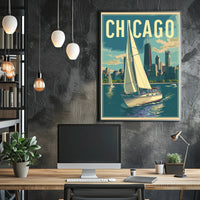 Chicago Skyline Sailing: Vintage Urban Travel Poster PosterGoat