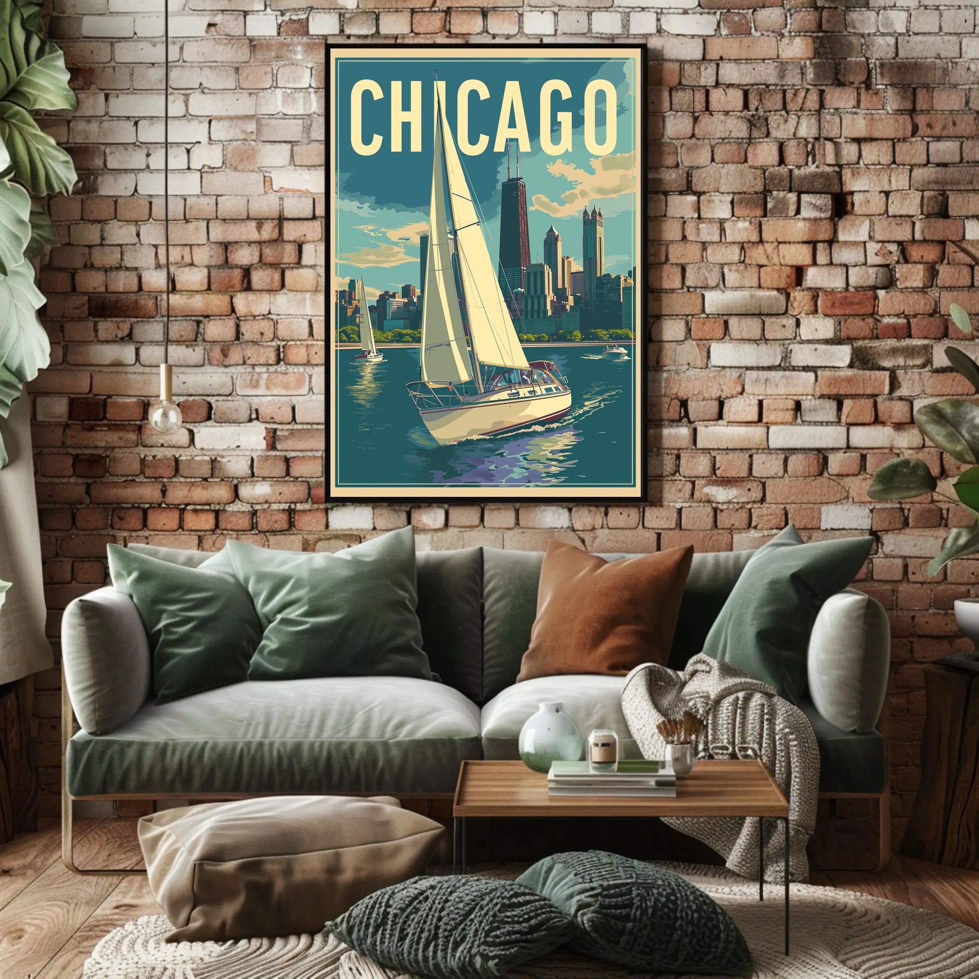 Chicago Skyline Sailing: Vintage Urban Travel Poster PosterGoat