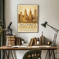 Chicago Skyline Vintage Cityscape Poster PosterGoat