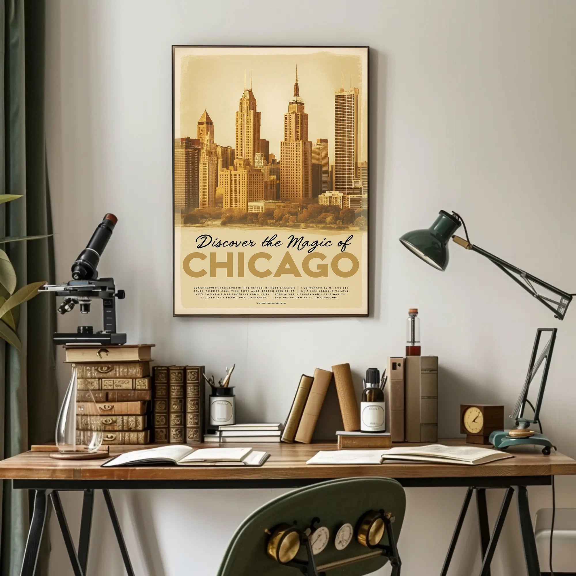 Chicago Skyline Vintage Cityscape Poster PosterGoat
