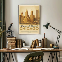 Chicago Skyline Vintage Cityscape Poster PosterGoat