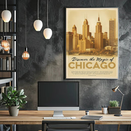 Chicago Skyline Vintage Cityscape Poster PosterGoat