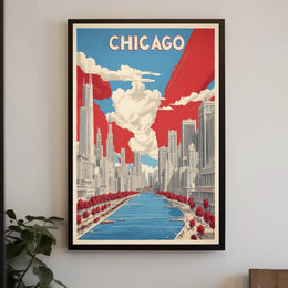 Chicago Skyline and River Modern Urban Cityscape Poster PosterGoat