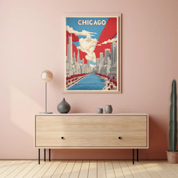 Chicago Skyline and River Modern Urban Cityscape Poster PosterGoat