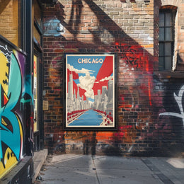 Chicago Skyline and River Modern Urban Cityscape Poster PosterGoat