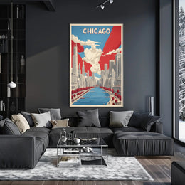 Chicago Skyline and River Modern Urban Cityscape Poster PosterGoat