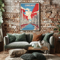 Chicago Skyline and River Modern Urban Cityscape Poster PosterGoat