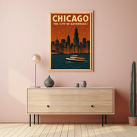 Chicago's Nighttime Romance Skyline Travel Poster PosterGoat