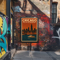 Chicago's Nighttime Romance Skyline Travel Poster PosterGoat