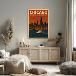 Chicago's Nighttime Romance Skyline Travel Poster PosterGoat