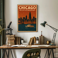 Chicago's Nighttime Romance Skyline Travel Poster PosterGoat