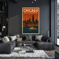 Chicago's Nighttime Romance Skyline Travel Poster PosterGoat