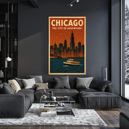 Chicago's Nighttime Romance Skyline Travel Poster PosterGoat