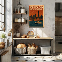 Chicago's Nighttime Romance Skyline Travel Poster PosterGoat