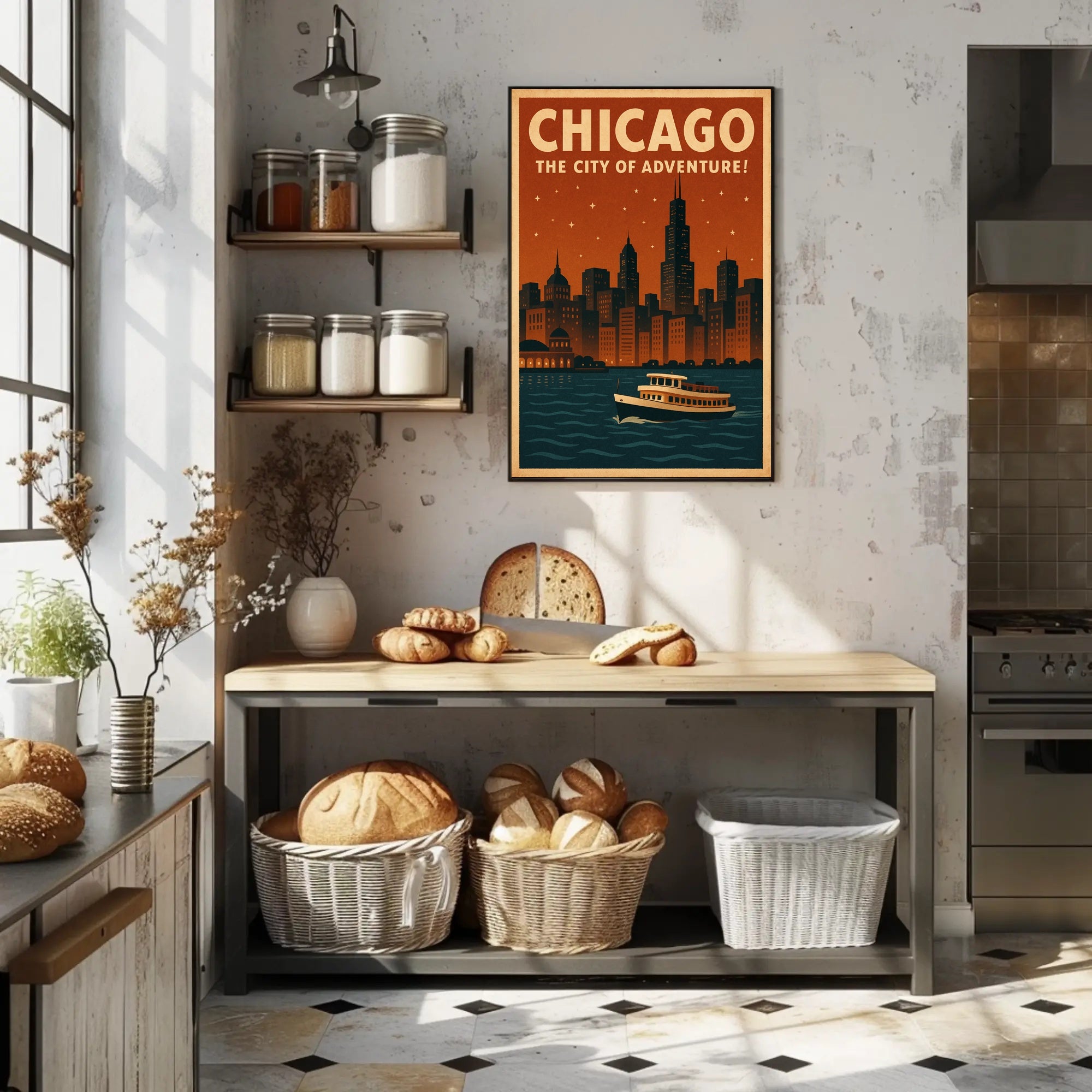 Chicago's Nighttime Romance Skyline Travel Poster PosterGoat