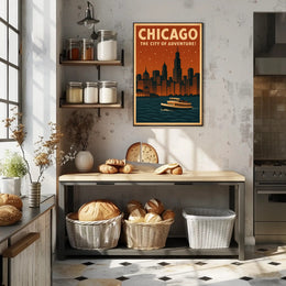 Chicago's Nighttime Romance Skyline Travel Poster PosterGoat