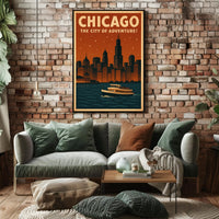 Chicago's Nighttime Romance Skyline Travel Poster PosterGoat