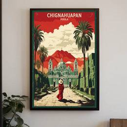 Chignahuapan Cathedral Vintage  Art Poster PosterGoat