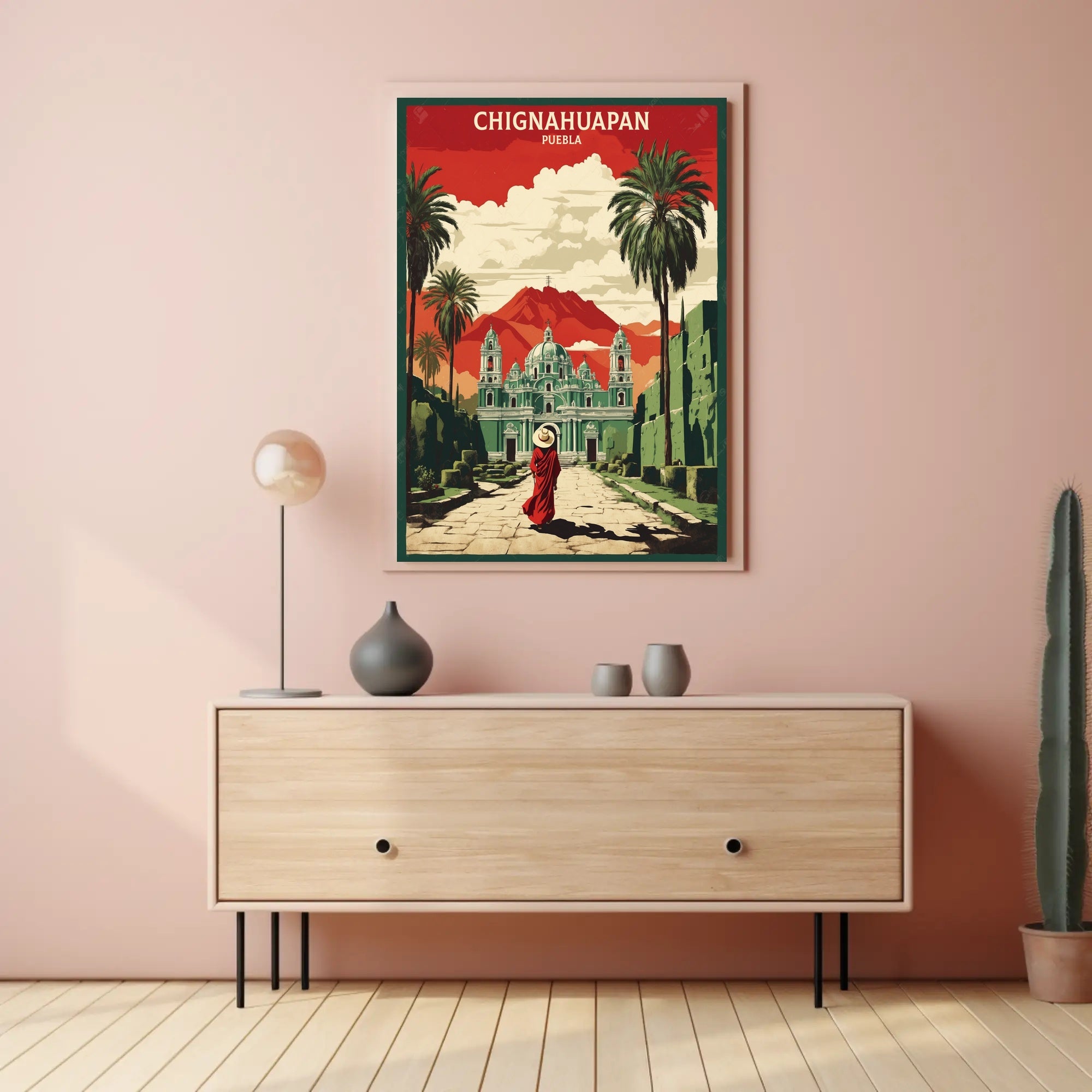 Chignahuapan Cathedral Vintage  Art Poster PosterGoat