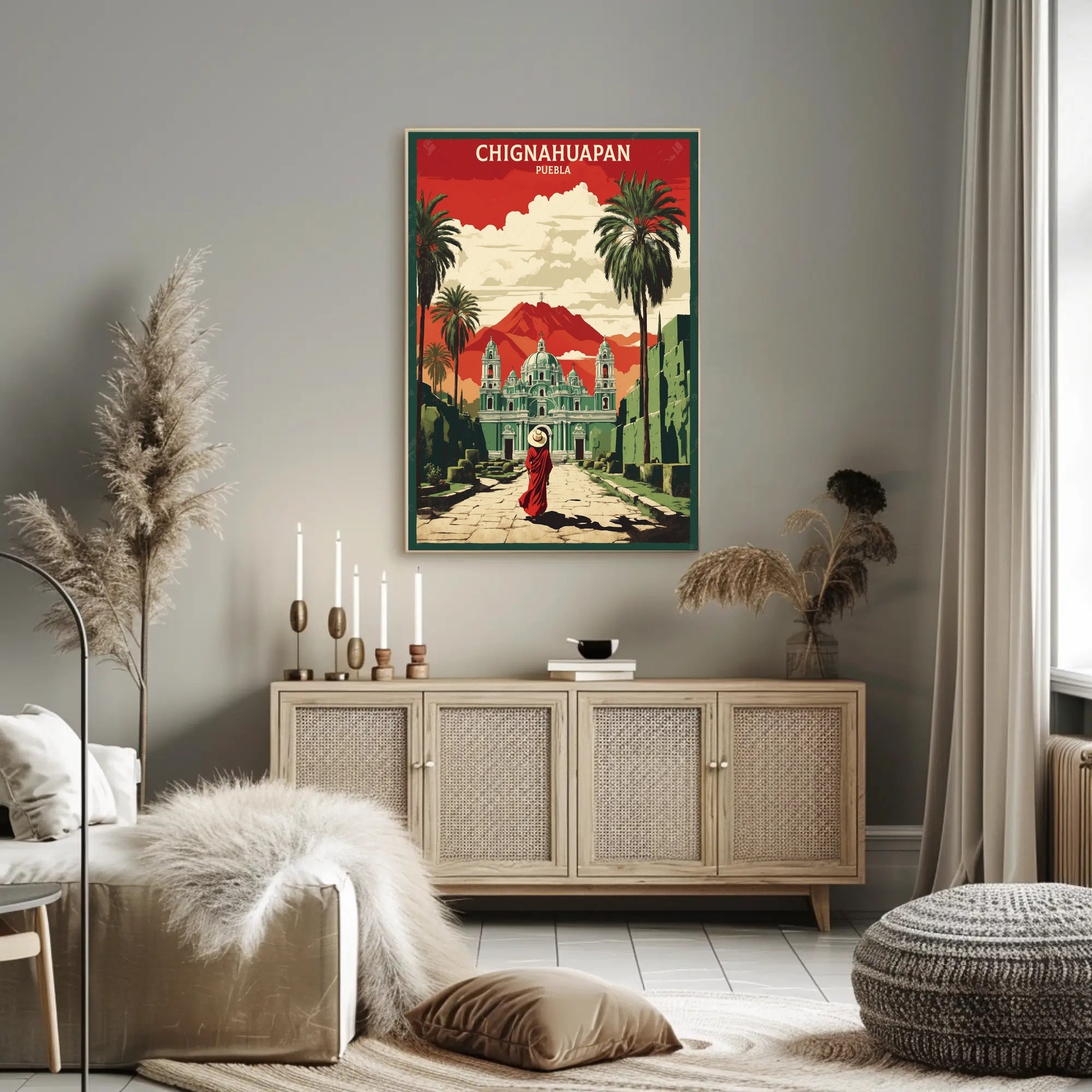 Chignahuapan Cathedral Vintage  Art Poster PosterGoat