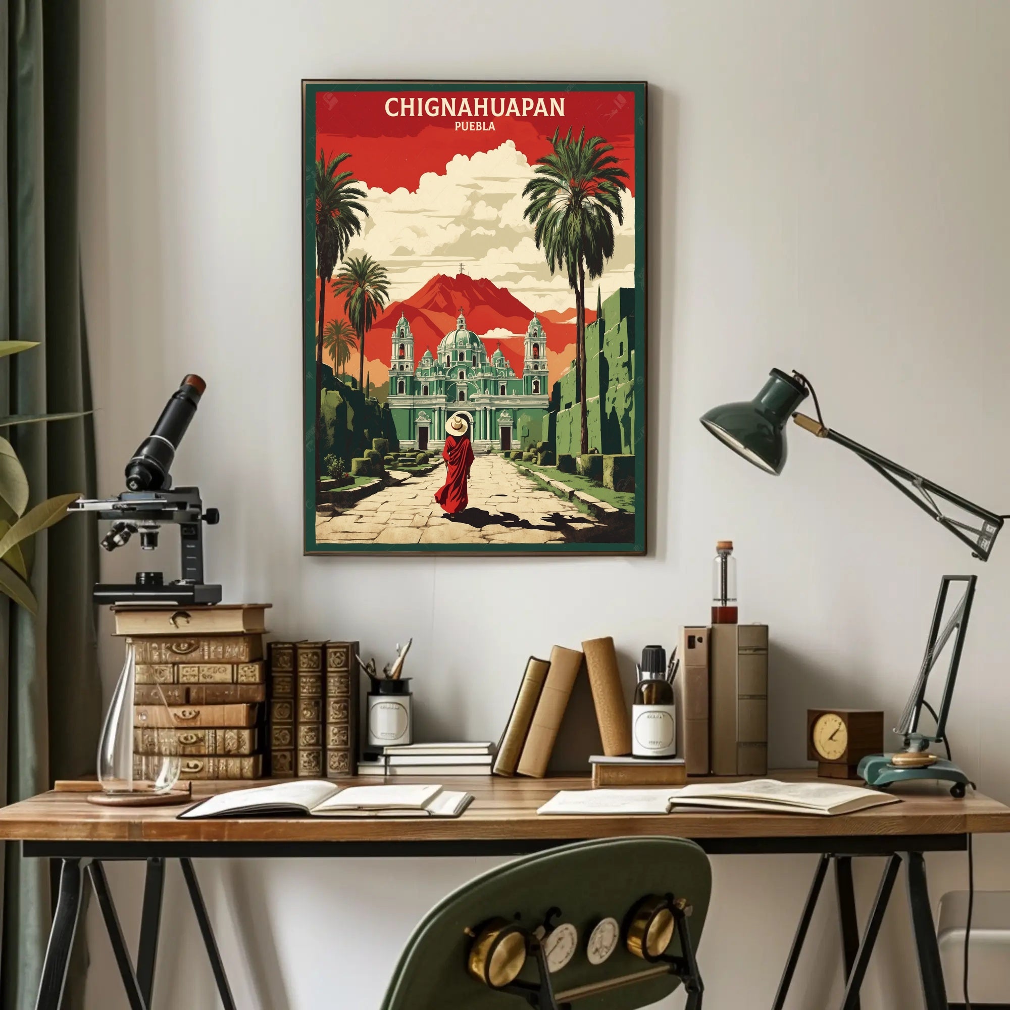 Chignahuapan Cathedral Vintage  Art Poster PosterGoat