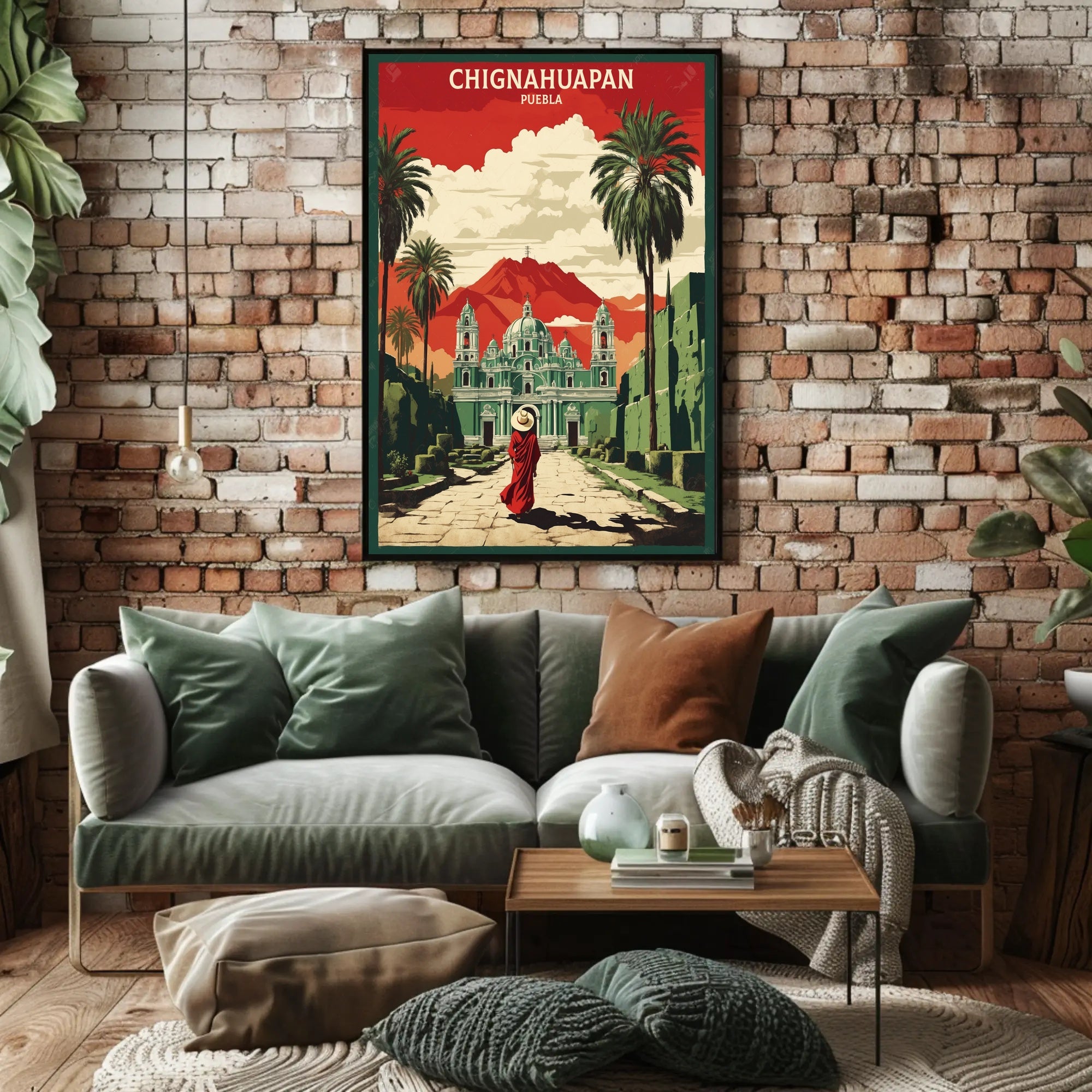 Chignahuapan Cathedral Vintage  Art Poster PosterGoat