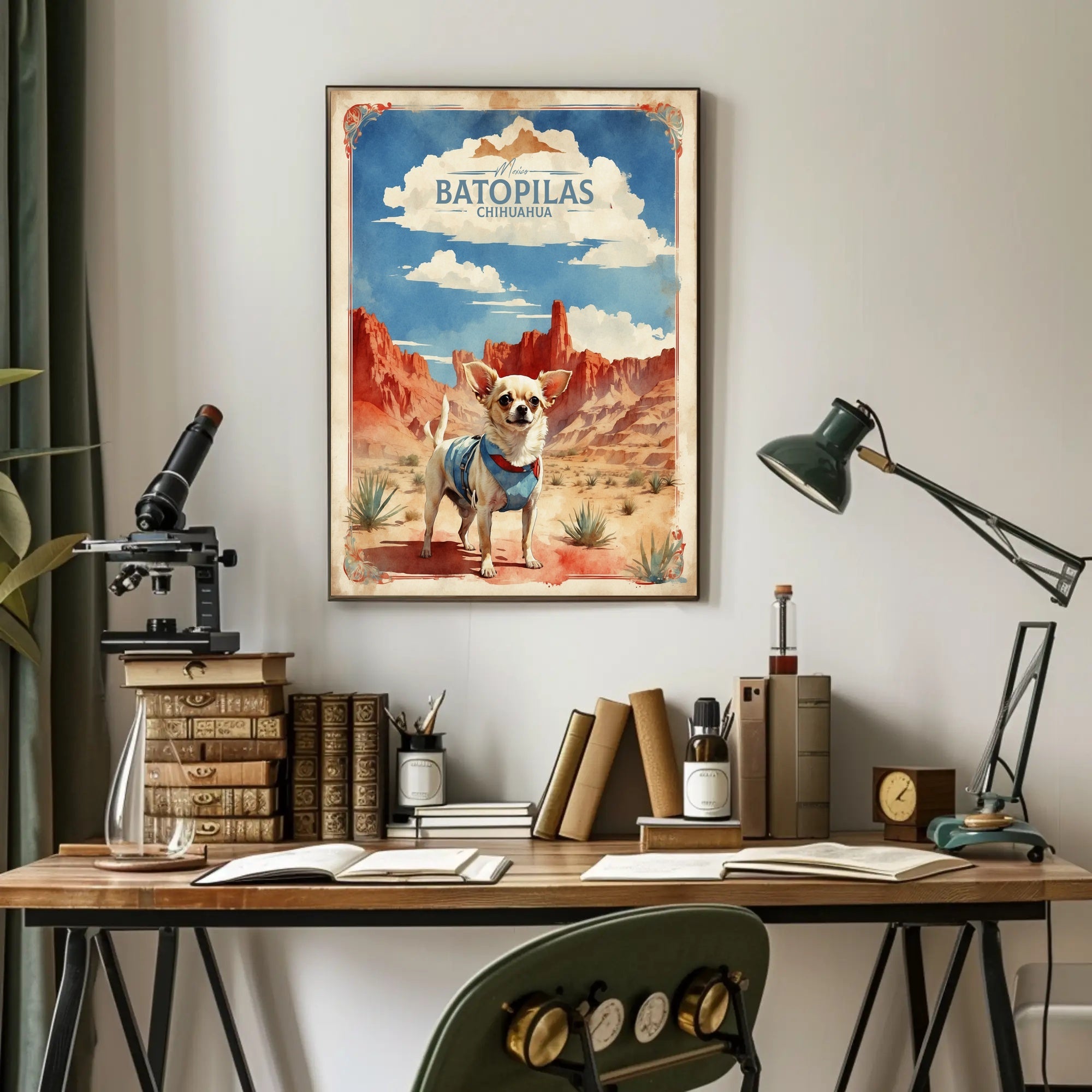 Chihuahua Adventure in Mexican Desert Dog Breed Poster PosterGoat