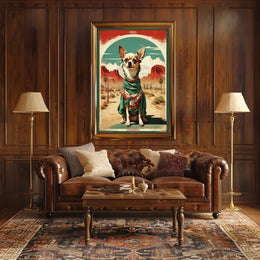 Chihuahua in Mexican Attire Vintage Travel Poster PosterGoat